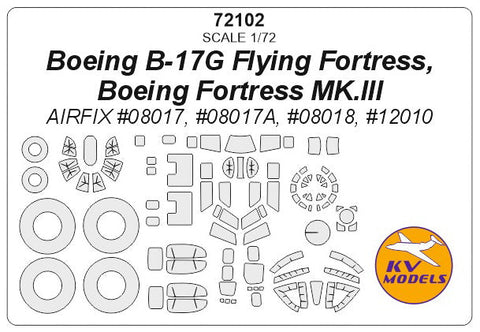 KVモデル 72102 1/72 ボーイング B-17G フライングフォートレス, ボーイング フォートレス MK.III (エアフィックス) + ホイール キャノピーマスキングシート