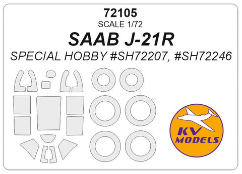 KVモデル 72105 1/72 サーブ J-21R (スペシャルホビー #SH72207, #SH72246) + ホイール キャノピーマスキングシート