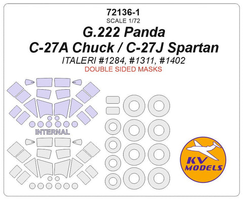 KVモデル 72136-1 1/72 G.222 パンダ / C-27A チャック / C-27J スパルタン / (イタレリ) - 内外両面 + ホイール キャノピーマスキングシート