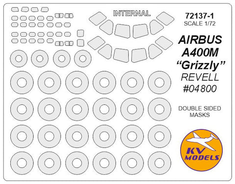 KVモデル 72137-1 1/72 エアバス A400M “グリズリー” (レベル #03929, #04800) - 内外両面 + ホイール キャノピーマスキングシート