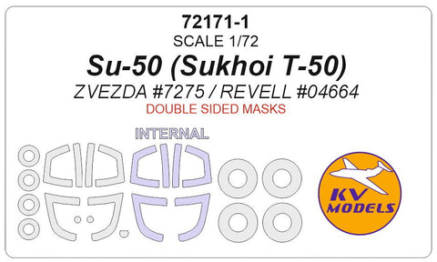 KVモデル 72171-1 1/72 Su-50 (スホーイ Т-50) - (ズベズダ #7275 / レベル #04664) - (内外両面) + ホイール キャノピーマスキングシート