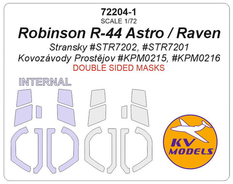 KVモデル 72204-1 1/72 ロビンソン R-44 アストロ / レイヴン (Stransky/Kovozávody Prostějov) - 内外両面 + ホイール キャノピーマスキングシート