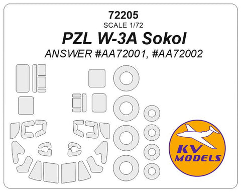 KVモデル 72205 1/72 PZL W-3A ソクウ (ANSWER #AA72001, #AA72002) + ホイール キャノピーマスキングシート