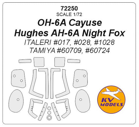 KVモデル 72250 1/72 OH-6A カイユース / ヒューズ AH-6A ナイトフォックス (イタレリ #017, #028, #1028, タミヤ #60709, #60724)