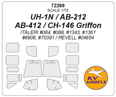 KVモデル 72269 1/72 UH-1N / AB-212 / AB-412 / CH-146 グリフォン (イタレリ #084, #088, #1343, #1361, #6806, #70391 / レベル #04654)