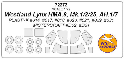 KVモデル 72272 1/72 ウェストランド リンクス HMA.8, Mk.1/2/25, AH.1/7 (PLASTYK/ミスタークラフト) + ホイール キャノピーマスキングシート