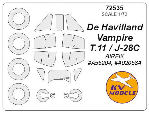 KVモデル 72535 1/72 デ・ハビランド ヴァンパイア T.11 / J-28C (エアフィックス) + ホイール キャノピーマスキングシート