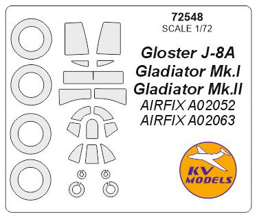 KVモデル 72548 1/72 グロスター J-8A / グラディエーター Mk.I / Mk.II (エアフィックス) + ホイール キャノピーマスキングシート