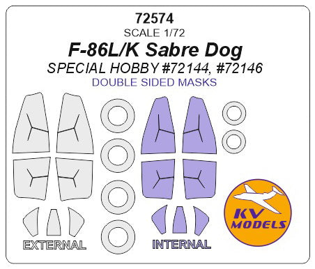 KVモデル 72574 1/72 F-86L/K セイバードッグ (スペシャルホビー) - (内外両面) + ホイール キャノピーマスキングシート