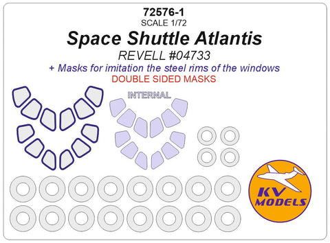 KVモデル 72576-1 1/72 スペースシャトル アトランティス (レベル #04733) - 内外両面 + ホイール キャノピーマスキングシート