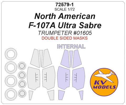KVモデル 72579-1 1/72 ノースアメリカン F-107A ウルトラセイバー (トランぺッター) - (内外両面) + ホイール キャノピーマスキングシート