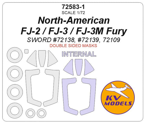 KVモデル 72583-1 1/72 ノースアメリカン FJ-2 / FJ-3 / FJ-3M フューリー (ソード) - 内外両面 + ホイール キャノピーマスキングシート