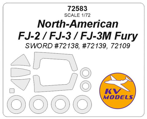 KVモデル 72583 1/72 ノースアメリカン FJ-2 / FJ-3 / FJ-3M フューリー (ソード) + ホイール キャノピーマスキングシート