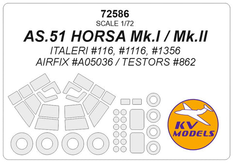 KVモデル 72586 1/72 AS.51 ホルサ Mk.I / Mk.II (イタレリ/エアフィックス/Testors) + ホイール キャノピーマスキングシート