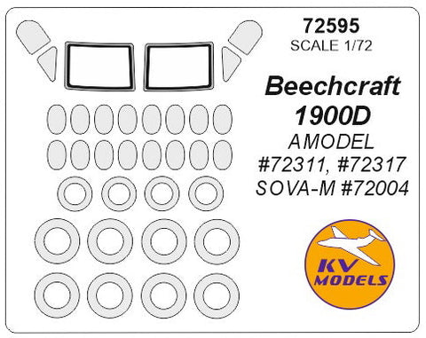 KVモデル 72595 1/72 ビーチクラフト 1900D (Aモデル #72311, #72317 / SOVA-M #72004) + ホイール キャノピーマスキングシート