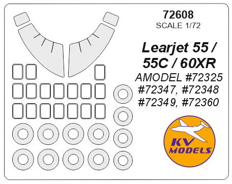 KVモデル 72608 1/72 リアジェット 55 / 55C / 60XR + ホイール キャノピーマスキングシート