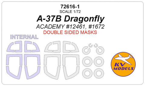 KVモデル 72616-1 1/72 A-37B ドラゴンフライ (アカデミー) - (内外両面) + ホイール キャノピーマスキングシート