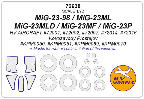 KVモデル 72638 1/72 MiG-23-98 / MiG-23ML / MiG-23MLD / MiG-23MF / MiG-23P (RV AIRCRAFT/Kovozavody Prostejov) + ホイール キャノピーマスキングシート