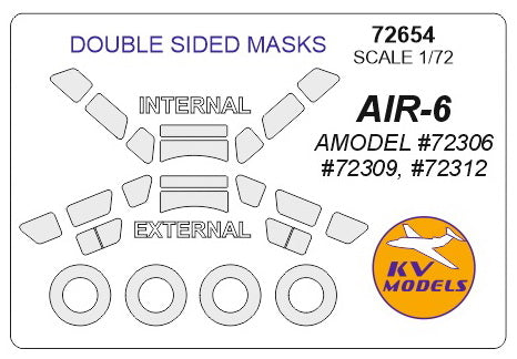 KVモデル 72654 1/72 AIR-6 (Aモデル #72306, #72309, #72312) - 内外両面 + ホイール キャノピーマスキングシート