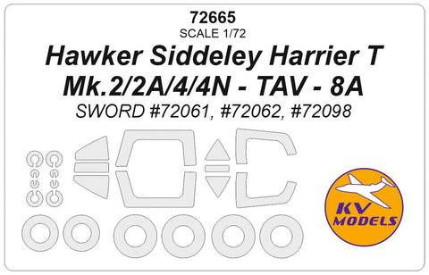 KVモデル 72665 1/72 ホーカー シドレー ハリアー T Mk.2/2A/4/4N - TAV - 8A (ソード #72061, #72098) + ホイール キャノピーマスキングシート