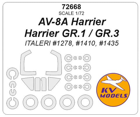 KVモデル 72668 1/72 AV-8A ハリアー / ハリアー GR.1 / GR.3 (イタレリ) + ホイール キャノピーマスキングシート