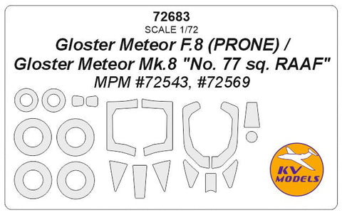 KVモデル 72683 1/72 グロスター ミーティアr F.8 (PRONE) / グロスター ミーティア Mk. 8 "No. 77 sq. RAAF" (MPM) + ホイール キャノピーマスキングシート
