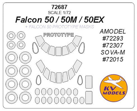 KVモデル 72687 1/72 ファルコン 50 / 50EX / 50M (Aモデル/SOVA-M) + Prototype masks andホイール キャノピーマスキングシート