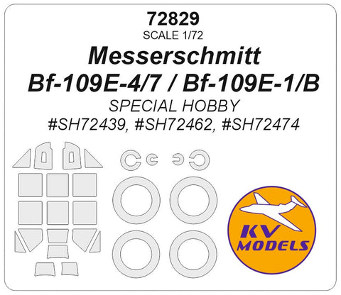 KVモデル 72829 1/72 メッサーシュミット Bf-109E-4/7 / Bf-109E-1/B (スペシャルホビー) + ホイール キャノピーマスキングシート