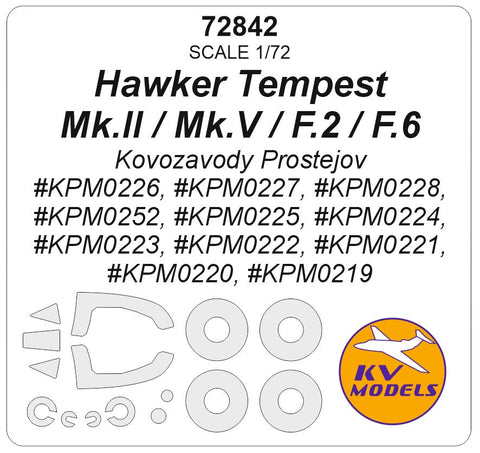 KVモデル 72842 1/72 ホーカー テンペスト Mk.II / Mk.V / F.2 / F.6 (Kovozavody Prostejov) + ホイール キャノピーマスキングシート