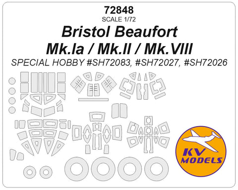 KVモデル 72848 1/72 ブリストル ボーフォート Mk.Ia / Mk.II / Mk.VIII (スペシャルホビー) + ホイール キャノピーマスキングシート