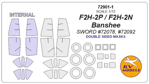 KVモデル 72901-1 1/72 F2H-2P / F2H-2N バンシー (ソード) - 内外両面 + ホイール キャノピーマスキングシート