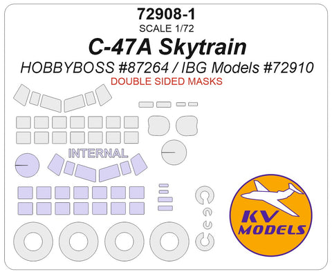 KVモデル 72908-1 1/72 C-47A スカイトレイン (ホビーボス #87264 / IBGモデル #72910) - (両面) + ホイールマスク (ホビーボス/IBGモデル用)