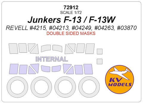 KVモデル 72912 1/72 ユンカース F-13 / F-13W (レベル) - (内外両面) + ホイール キャノピーマスキングシート
