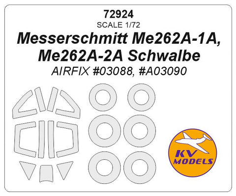 KVモデル 72924 1/72 メッサーシュミット Me262A-1A, Me262A-2A シュワルベ (エアフィックス) + ホイール キャノピーマスキングシート