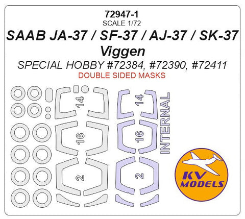KVモデル 72947-1 1/72 サーブ JA-37 / SF-37 / AJ-37 / SK-37 ビゲン (スペシャルホビー) - (内外両面 masks) +ホイール キャノピーマスキングシート