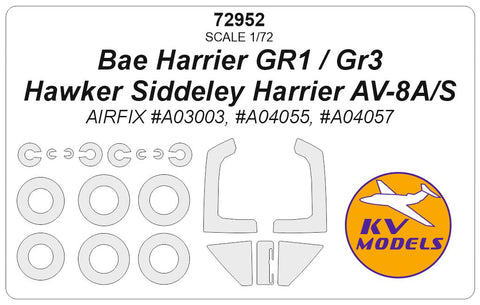 KVモデル 72952 1/72 Bae ハリアー GR1 / GR3 / ホーカー シドレー ハリアー AV-8A/S (エアフィックス) + ホイール キャノピーマスキングシート