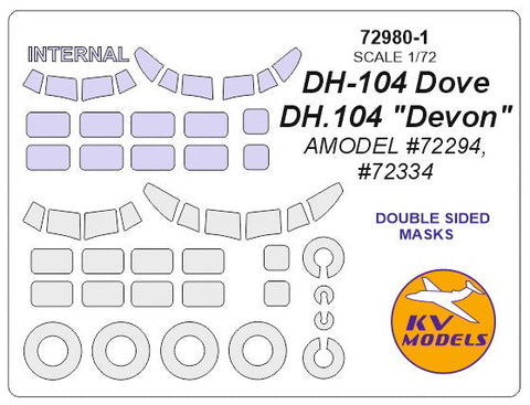 KVモデル 72980-1 1/72 DH-104 ダブ / DH.104 "デボン" (Aモデル) - (内外両面 masks) +ホイール キャノピーマスキングシート