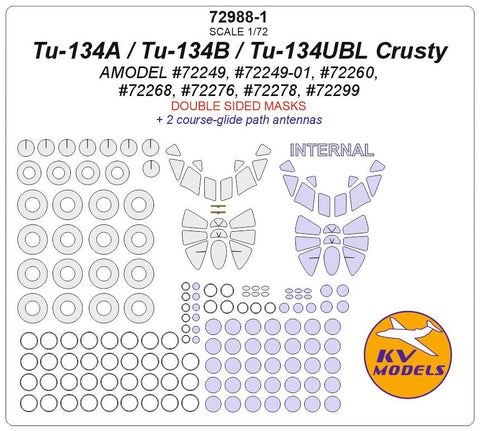KVモデル 72988-1 1/72 Tu-134A / Tu-134B / Tu-134UBL Crusty (Aモデル) - (内外両面) + ホイール キャノピーマスキングシート