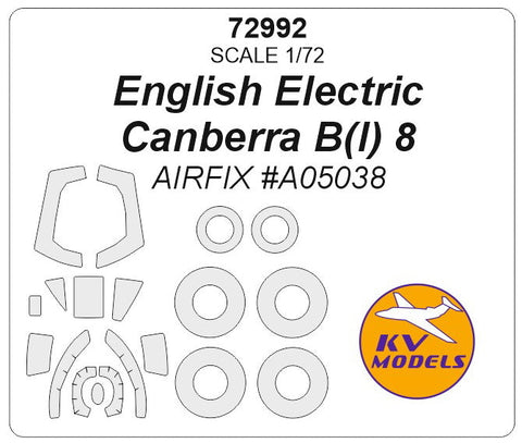 KVモデル 72992 1/72 イングリッシュ・エレクトリック キャンベラ B(I) 8 (エアフィックス #A05038) + ホイール キャノピーマスキングシート