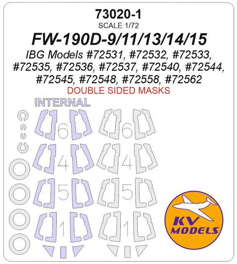 KVモデル 73020-1 1/72 FW-190D-9/D-11/D-13/D-14/D-15 (IBGモデル #72531等) - (両面) + ホイールマスク (IBGモデル用)