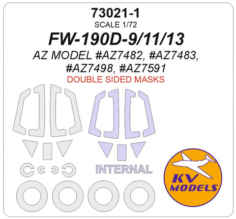 KVモデル 73021-1 1/72 FW-190D-9 / D-11 / D-13 (AZモデル #AZ7482等) - (両面) + ホイールマスク (AZモデル用)