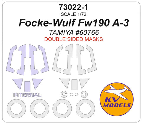 KVモデル 73022-1 1/72 フォッケウルフ Fw190 A-3 (タミヤ #60766) - (両面) + ホイールマスク (タミヤ用)