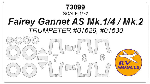 KVモデル 73099 1/72 フェアリー ガネット AS Mk.1/4 / Mk.2 (トランぺッター #01629, #01630) + ホイール キャノピーマスキングシート