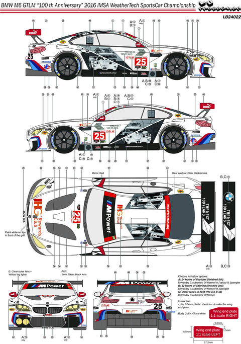 LBプロダクション 24022 1/24 BMW M6 GTLM "100周年" IMSA ウェザーテック スポーツカー チャンピオンシップ 2016