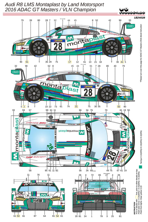 LBプロダクション 24028 1/24 アウディ R8 LMS モンタプラスト by ランド モータースポーツ ADAC GTマスター 2016 チャンピオン / VLN 2016 チャンピオン