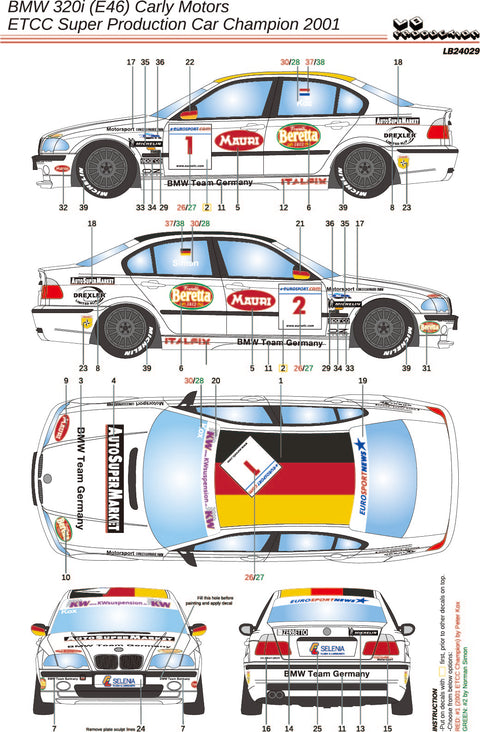 LBプロダクション 24029 1/24 BMW 320i E46 カーリーモータース ETCC スーパープロダクションカー チャンピオン 2001