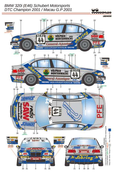 LBプロダクション 24030 1/24 BMW E46 シューベルトモータース DTC チャンピオン 2001/ マカオ GP 2001