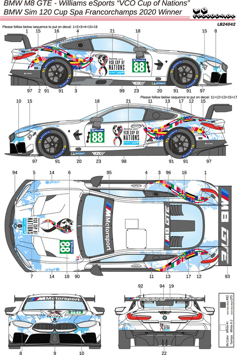 LBプロダクション 24042 1/24 BMW M8 GTE ウィリアムズ eスポーツ ''VCOネーションズカップ'' - BMW Sim 120 Cup スパ・フランコルシャン 2020優勝