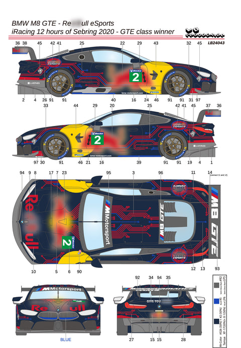 LBプロダクション 24043 1/24 BMW M8 GTE レッドブル eスポーツ - iRacing 12時間 of セブリンク 2020 GTEクラス優勝