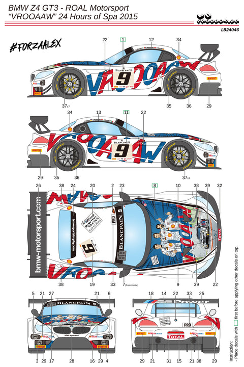 LBプロダクション 24046 1/24 BMW Z4 GT3 ROALモータースポーツ ''VROOAAAW'' スパ24時間 2015